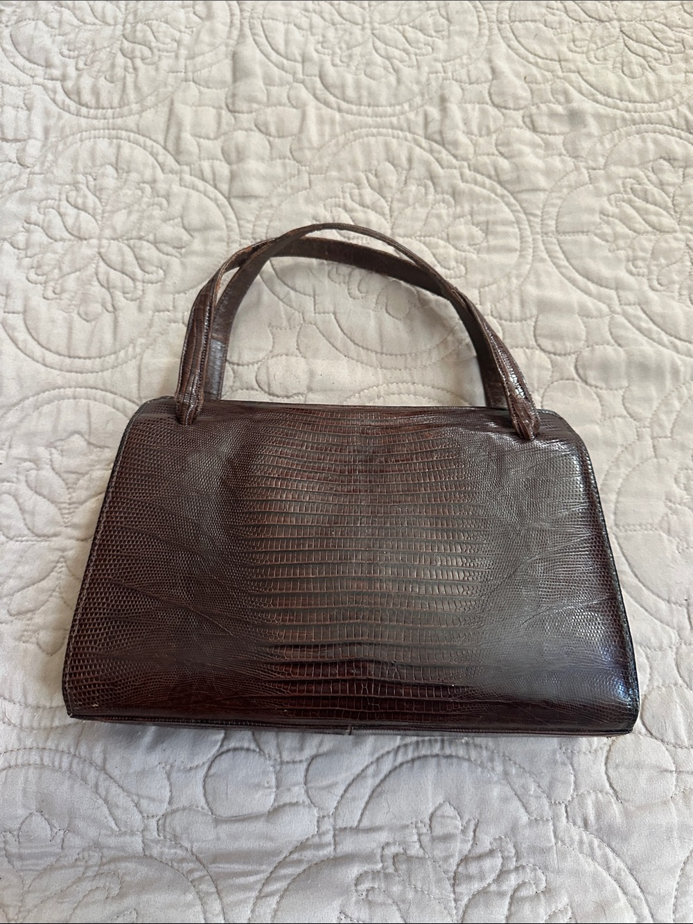 Classic Brown Lizard-Texture Shoulder Bag